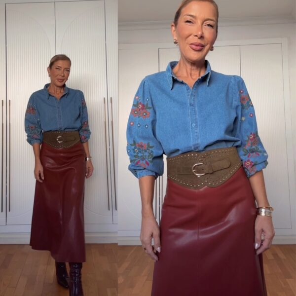 Camisa Denim Flores - Imagen 2