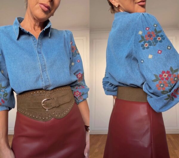 Camisa Denim Flores - Imagen 3