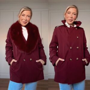 Gabardina Corta Botones Burdeos