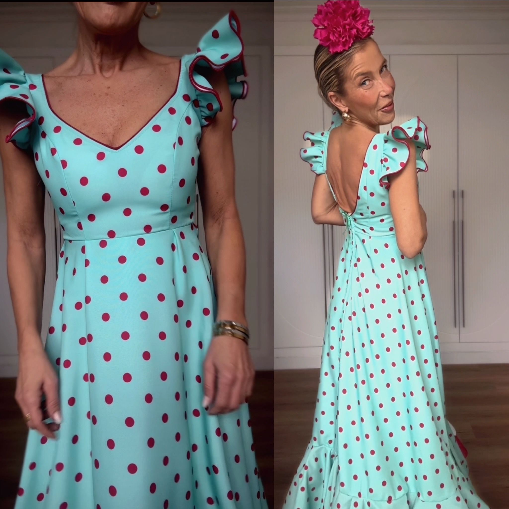 Bata Princesa Verde Agua Lunar Fucsia - Imagen 4