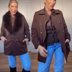 Gabardina Corta Botones Marrón Chocolate