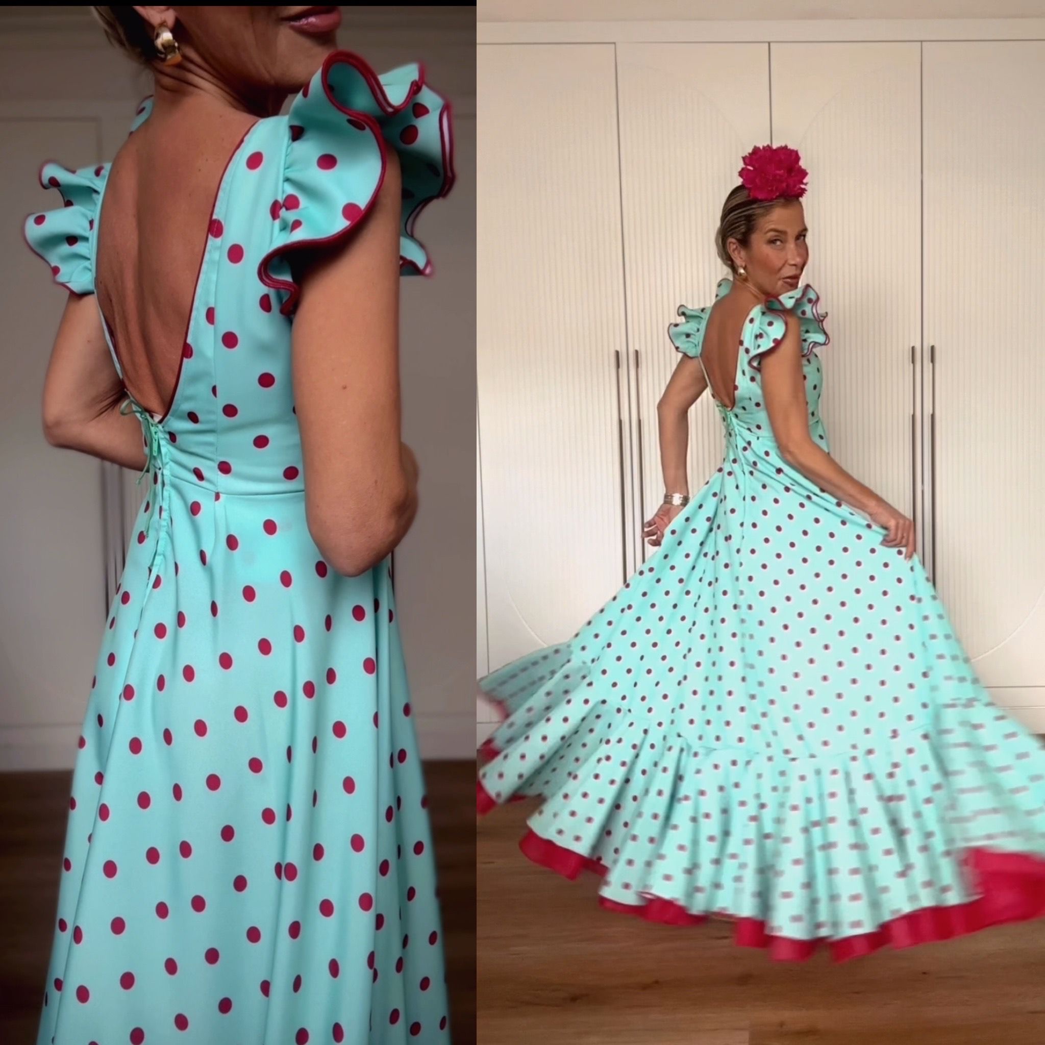 Bata Princesa Verde Agua Lunar Fucsia - Imagen 3