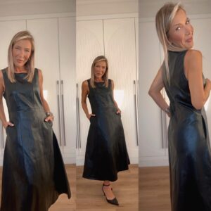 Vestido Polipiel Negro Corte Cintura
